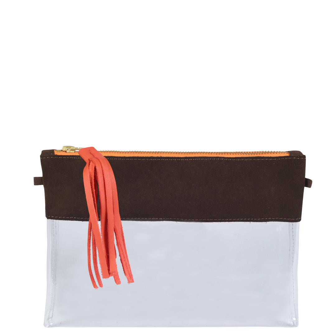 Traveller Clutch Dunkelbraun & Orange