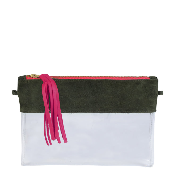 Traveller Clutch Khaki & Pink