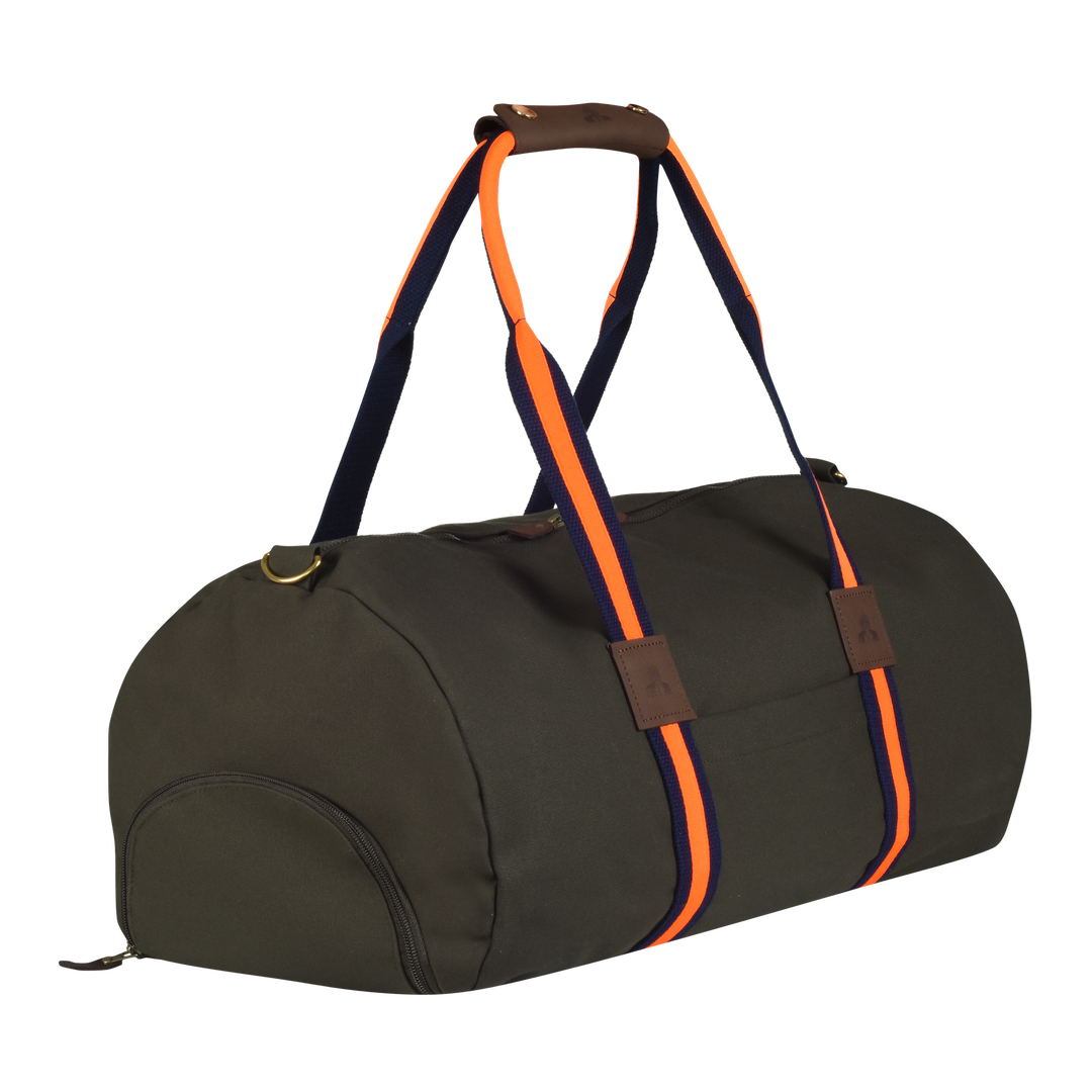 Dufflebag STRIPES KHAKI mit navy& neonorange