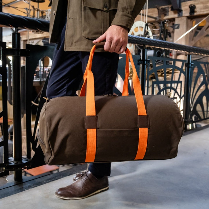 Dufflebag -L- KHAKI with orange strap