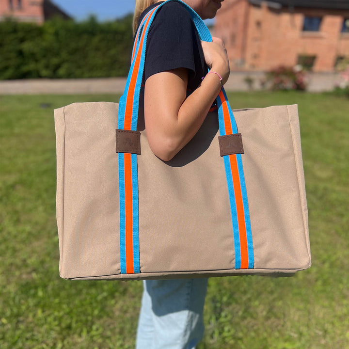 Shopper STRIPES KODURA -L- Beige & Neonorange Türkis