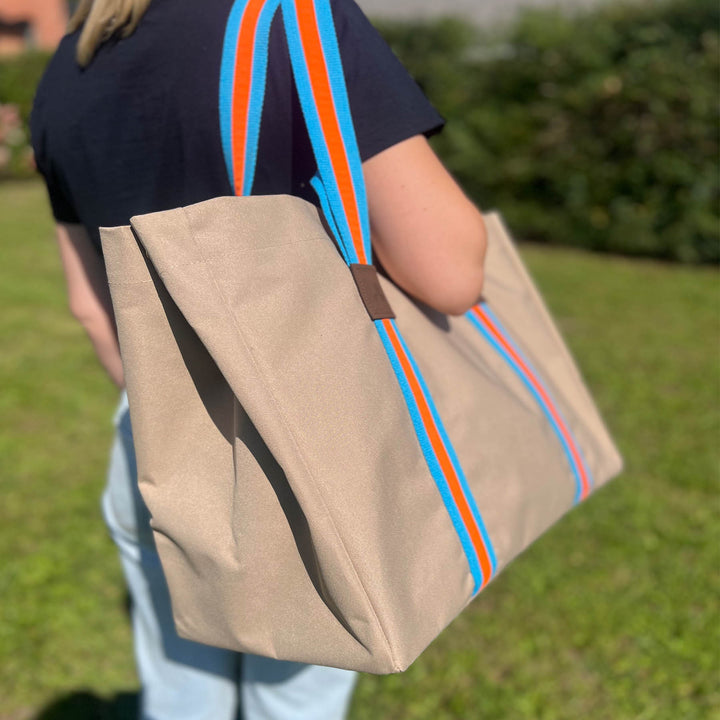 Shopper STRIPES KODURA -L- Beige & Neonorange Türkis